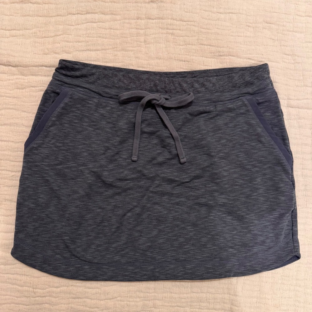Athleta Gray Heathered Active Skirt Size L‎ Drawstring Pockets Athleisure